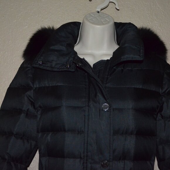 $1695 Sz S Burberry London Black Abbeydale Fur-Trimmed Hooded Belted Puffer Coat - Picture 3 of 12